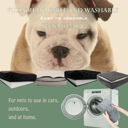 WOOAIDAGG Hundeautositz für mittelgroße Hunde, Auto-Reisebett für Haustiere mit Sicherheitsgurt-Kanal, abnehmbar und waschbar, verstellbaren Gurten, 3 Gurte (Schwarz/Grau)