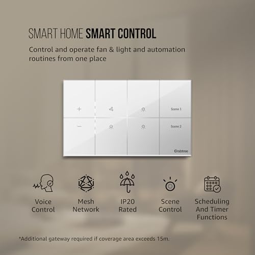 Image of Havells Crabtree iSense Smart Monoblock Touch Panel with1 Fan regulator, 3 ON /OFF switch, 2 Scene (White) I Compatible with 4M Gang Box I Mesh connectivity I Compatible with Alexa, Google Home