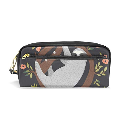 Preisvergleich Produktbild Ahdyr Bleistiftetui Niedliche Blume Faultier Leder Bleistiftbeutel Reißverschluss Stiftbeutelhalter Student Stationary Cosmetic Makeup Bag