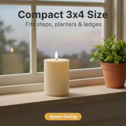 Image of ANGELLOONG Outdoor Battery Candles Waterproof, 2 Pack 3 inchx4 inch LED Candles Flickering, Electric Candles with 6H Timer for Porch Decor, Garden Decor Home Styling