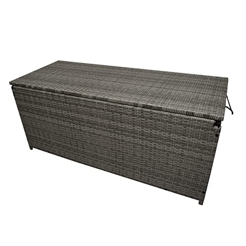 Image of Oakland Living Grey Indoor and Outdoor Balcony Patio Deck Porch Pool 113 Gallon Wicker Storage Box Trunk Bin with Metal Frame