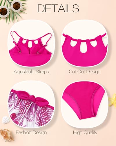 Image of Redair Girls Swimsuit One Piece Swimwear with Tropical Printed Cover Up Skirt Girls Bathing Suits Set 7-16 Years