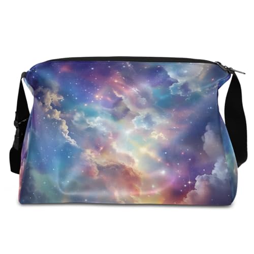 Leather Travel Duffle Bag for Women Men, Galaxy Universe Space Starry Sky Small Sports Gym Bag Weekender Overnight Bags Underseat Carry on Luggage Bags for Airplanes, Personal Item Travel Bag,B-6482