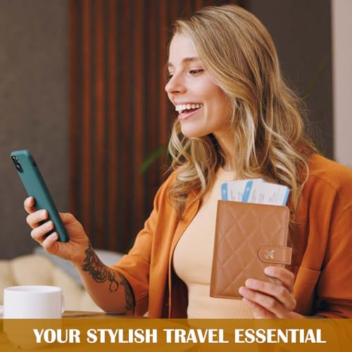 Image of Melsbrinna Premium Leather Passport Holder Covers Case, Waterproof Rfid Blocking Travel Wallet Passport Holder with Pen Holder, Cute Passport Book for Women /Men