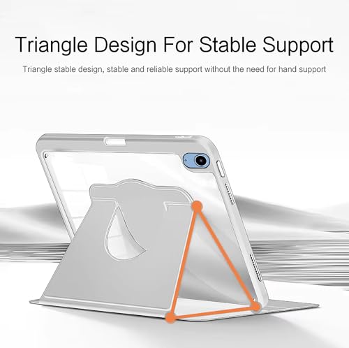 Image of TGK Rotating Case for Ipad 10Th Gen 10.9 Inch 2022 (A2757 / A2777 / A2696) iPad A16 11.0 inch 2025 with Pencil Holder 360 Degree Rotation Protective Trifold Stand Cover Clear Back (Grey)