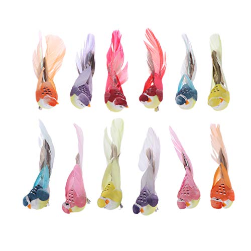 Amosfun Oiseaux à Plumes artificielles avec Pince à Cheveux Crocodile Ornements décorations pour noël fête de Halloween faveur Cadeaux 12pcs