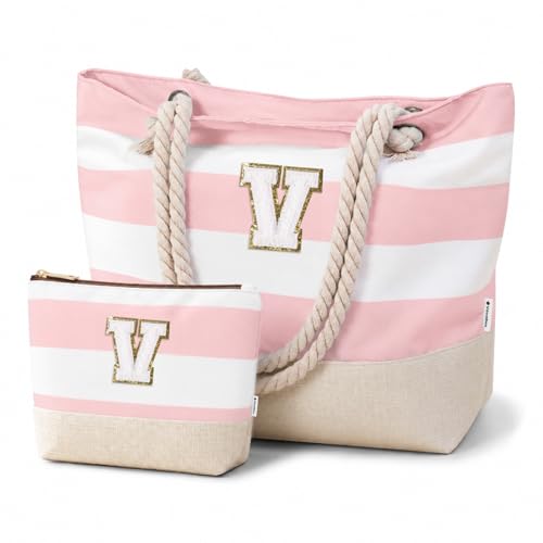 Image of Vavabox Initial Beach Tote Bag for Women, Water-resistant Travel Beach Bag Pool Bag Set, Birthday Gifts for Women Mom