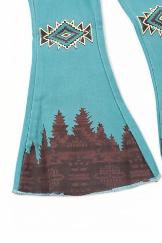 Teal Blue Aztec Printed Bootcut Denim Pants.2