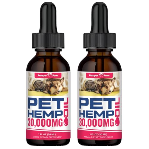 Pamper Paws Hemp Oil for Dogs and Cats - Organically Grown - Pet Relief Formula Reduces Anxiety, Supports Hip & Joint Health (Pack of 2)