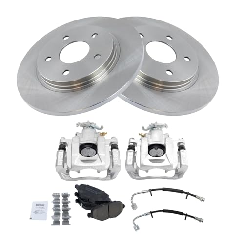 Image of TRQ Rear Brake Pad and Rotor Set Ceramic Calipers Compatible with 2012-2016 Chrysler Town and Country Grand Caravan 2012-2015 Ram Cargo Van 2013-2014 Volkswagen Routan