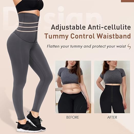 Image of Gym Leggings for Women High Waist, Corset Style Tummy Tucker Shapewear with Hook & Eye Closure for Better Compression, Casual and Gym Wear Multi-Purpose High Waist Trouser