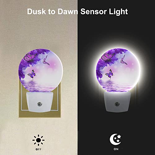 Image of EKOBLA Butterfly Floral Night Light, Bouquet of White and Purple Roses Night Lights Plug Into Wall with Dusk to Dawn Light Sensors, Warm Nightlights for for Girls Women