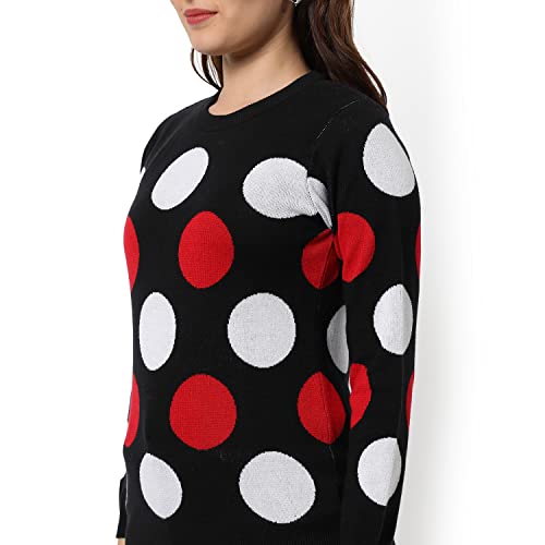 Image of Campus Sutra Women Black Polka Dot Regular Fit Sweater | Round Neck, Full Sleeve, Woolen Sweater for Women & Girls | Stylish Casual Winter Wear