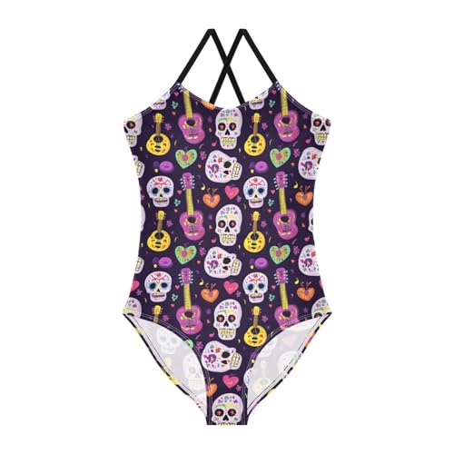 Guitar Skull Girls One Piece Swimsuits Summer Quick Dry Beach Bathing Suit