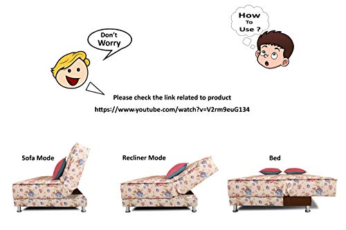 Image of Adorn India Roselyn 3 Seater Sofa Cum Bed Digitel Print (Beige), Wood, Foam