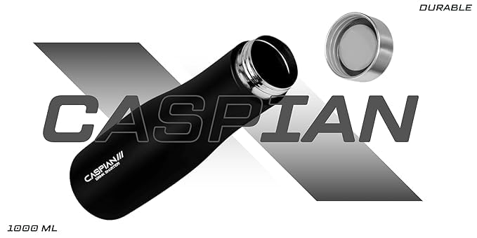 Image of CASPIAN / / / Aqua Customised Stainless Steel Water Bottle 1L, Religious Symbol Print with Name - Spiritual Personalised Bottle for Temple, Office, Yoga & Corporate Gifting (Black)