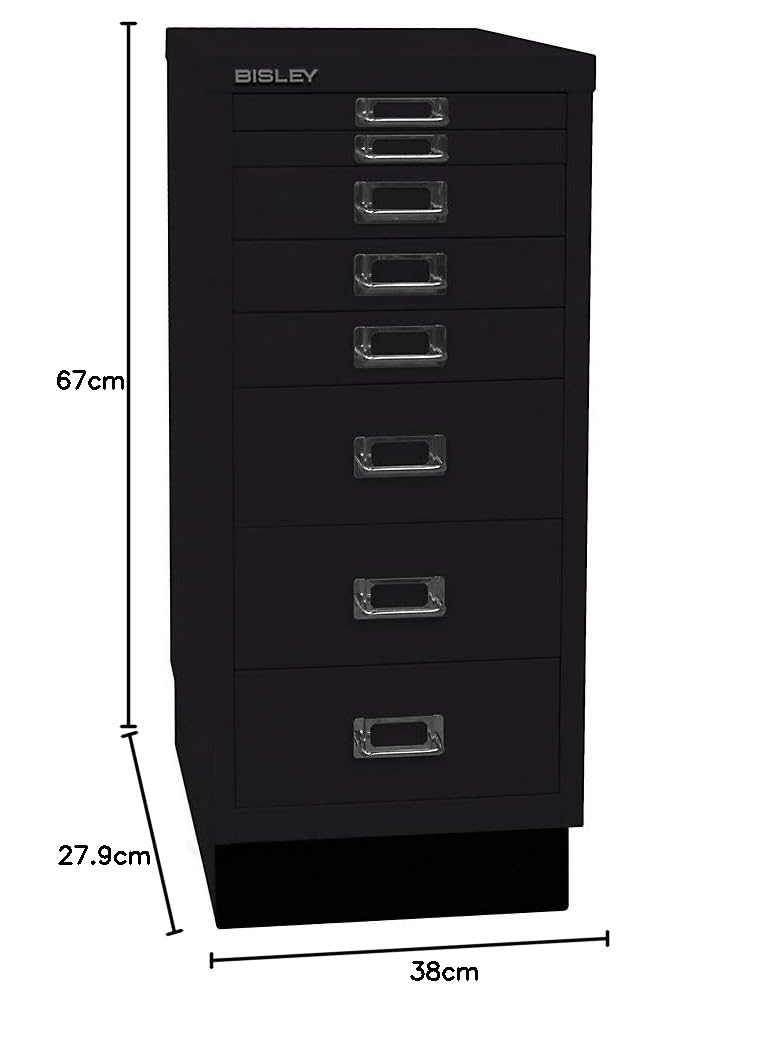 BISLEY L298S633 MultiDrawer Serie 29 con Base DIN A4, 8 cajones, Metal, 633 Negro, 38 x 27.9 x 67 cm