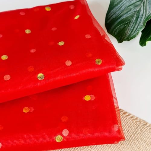 Image of SATYAM KRAFT 10 Meter Multipurpose Net Fabric Cloth for Birthday, Wedding, Valentine, Party, Event, Stage Backdrop, Pooja Background, Tent, Mandap & Festive Decoration Item (Red)