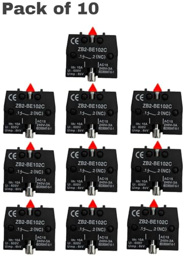 Image of AES XAC Series Push Button Switch Contact Block - ZB2-BE102C (NC) | 10A 600V Auxiliary Contact Block for Industrial Machines, Automation & Control Panels | Screw Clamp Terminal | Pack of 10