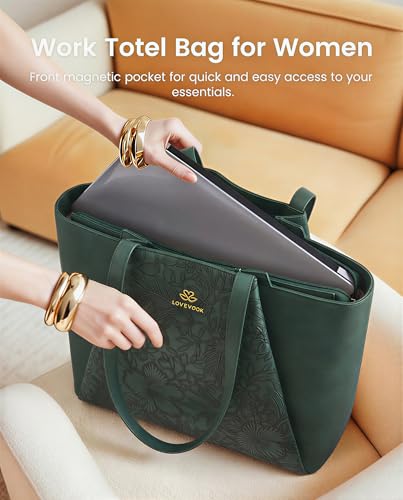 Image of LOVEVOOK Laptop Tote for Women - 15.6 Inch Faux Leather Laptop Bag with Clutch, Large Capacity Office Purse Computer
