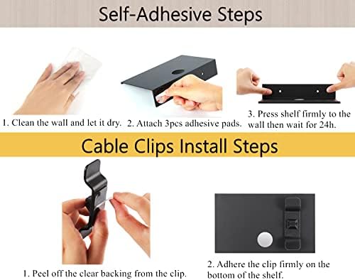 Z metnal Small Floating Shelves For Webcam, Cable Access Self Adhesive Smart Speaker Shelves, Floating Corner Shelves with Cable Clip, Adhesive & Screw Wall Mounted, Matt Black, 8 inch