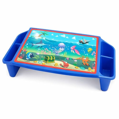 Image of Multipurpose Plastic Study Table with Side Storage - Kids Activity & Laptop Table with Elegant Scenery Print (Blue)