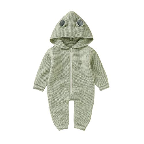 RNTOP Baby Girl Boy Sweater Romper Hooded Jumpsuit Infant Long Sleeve Sweaters Bodysuit Newborn Soft (Green, 0-6 Months)