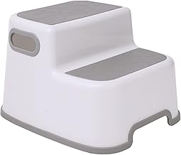 Straame Double Step Stool for Kids, Non-Slip 2 Step Stool for Toddlers with Built-in Handles, Step Stool for Potty Training, Bathroom and Kitchen, Sturdy and Practical Design (White)