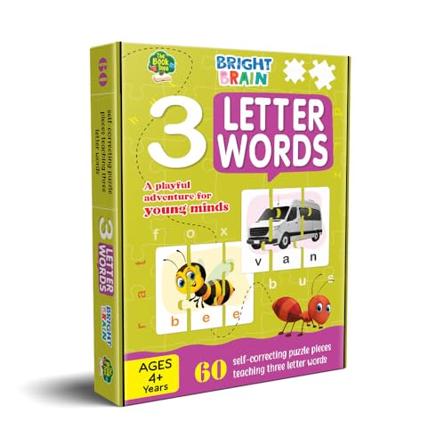 Image of THE BOOK TREE Bright Brain 3 Letter Words Puzzle - Learn to Spell 20 Three Letter Words 60 Pieces- Beautiful Colorful Pictures Age 4+ Gift Box By Majestic Book Club, for Kid