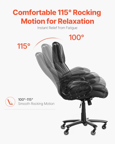 Image of VEVOR Executive Office Chair with Knob-Control Lumbar Support, 500lb Capacity Office Chair, Heavy Duty Ergonomic Chair, Height Adjustable PU Leather Reclining Home Office Desk Chairs, Black