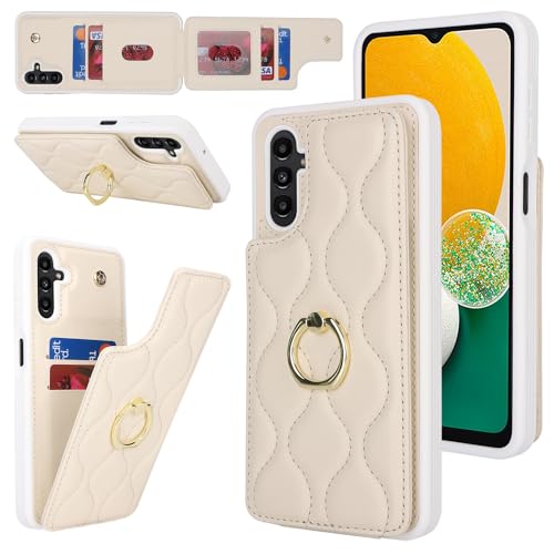 Image of for Samsung Galaxy A13 5G Case with Card Holder,Credit Card Holder,Stand Ring Kickstand and RFID Blocking,PU Leather Phone Wallet Case for Women 6.6 inch(Beige)