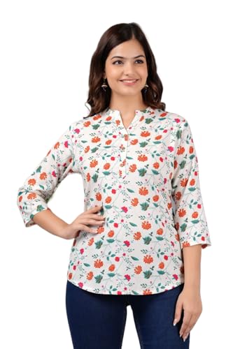 Image of Women's Cotton Printed Kurta Top | 3 /4 Sleeve Straight Kurti Casual Outings