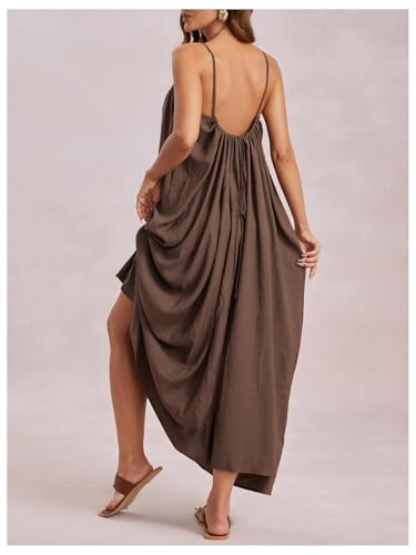 Image of MakeMeChic Women's Summer Flowy Maxi Dresses Vacation Spaghetti Strap Sleeveless Backless Dress