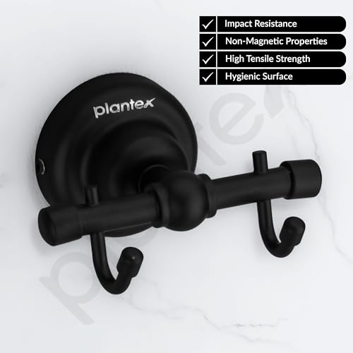 Image of Plantex 304 Grade Stainless Steel Robe Hook /Cloth-Towel Hanger /Napkin Hanger /Bathroom Accessories - Skyllo (Black)