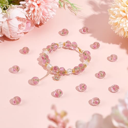 Image of PH PandaHall 45pcs 11~12mm Gold Sand Lampwork Beads Glass Handmade Round Loose Beads for Rosary Making Jewelry Craft Making with 2mm Hole - Gloden Pink