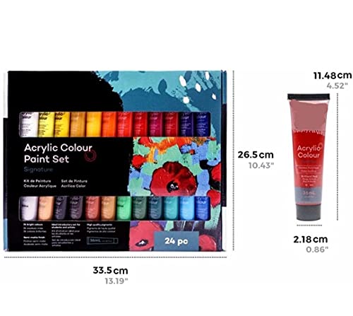 Image of Levin THE NEXT LEVEL IN OFFICE STATIONERY Acrylic Paint Set, Perfect for Canvas, Wood, Fabric, Leather, Cardboard, Paper, MDF and Crafts 24 Colours 36ml Multicolour