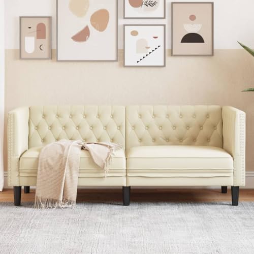 Willood Chesterfield-Sofa 2-Sitzer Creme Kunstleder