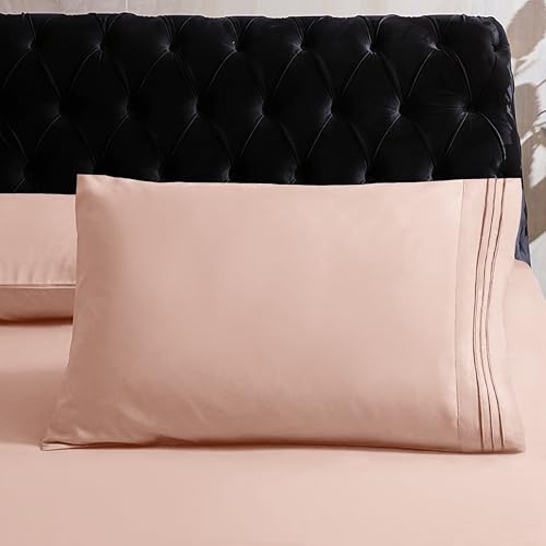 Image of Mocassi Twin XL Sheet Set - Luxury Hotel 1800 Premier Bedding Sheets & Pillowcases - Ultra Soft Breathable & Cooling Bed Sheets - Deep Pocket - Wrinkle Resistant - 4 Piece Set - Twin XL, Blush Pink
