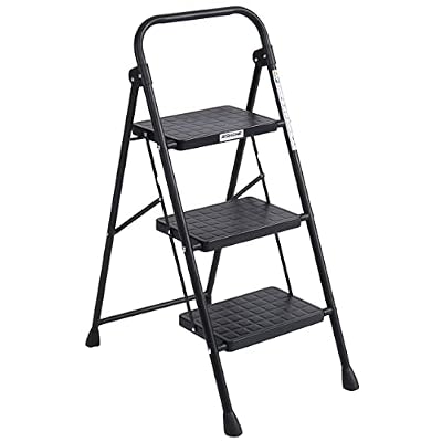 BIBKOKE 3-Step Ladders Folding Step Stool with Anti Slip Pedal and Handgrip Portable Sturdy Ladder for Home & Office 330 Lbs Black1
