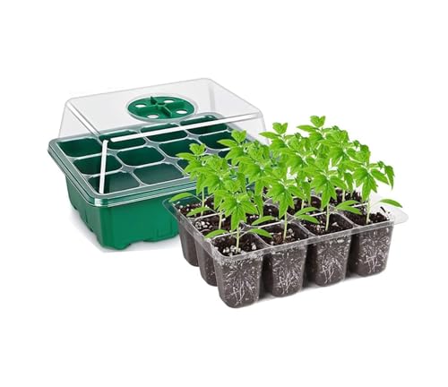 JERN® Seed Starter Tray Seedling Starter Kits, Plant Starter Kit with Humidity Domes and Base Indoor Greenhouse Mini Propagator Station for Seeds Growing Starting (12 Cells per Tray) (Pack of 1)