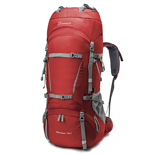 MOUNTAINTOP 70L+10L Internal Frame Backpack Hiking Backpack Backpacking Trekking Bag with Rain Cover-5805II (Red)