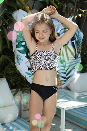 Shekini Girls Ruffle Trim Bandeau Bikini Shirred Bandeau Two Piece Swimsuits (12-14 Years, Black) #TOP4