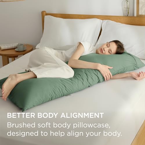 Image of Bedsure Body Pillow Case Cover - Sage Green Brushed Microfiber Long Pillow Cases, Ultra Soft and Cozy Body Pillowcase with Envelope Closure for Kids, Wrinkle, Fade Resistant, 1 Pack, 20x54 Inches