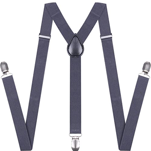 Image of Suspenders for Men and Women Adjustable Elastic 1 inch Wide Leather Heavy Pants Strong Metal Clips Suspender Costume
