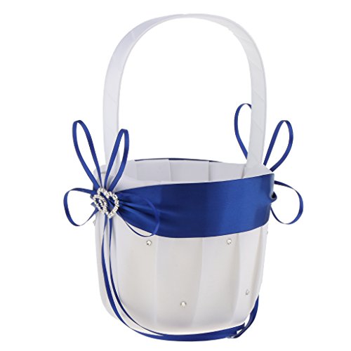 Amagogo Flower Girls Basket Rhinestone Satin Wedding, Royal Blue