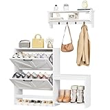 Homeiju Shoe Cabinet with Flip Down Cabinet, 5-in-1 Entryway Hall Tree with Adjustable Shelves, Coat Rack & Quick-Access Shelf, Anti-Tip Safety for Kids & Pets