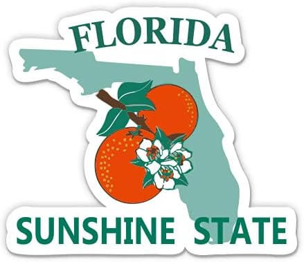 Florida Sunshine State License Plate Style - 3" Vinyl Sticker - for Car Laptop Water Bottle Phone - Waterproof Decal