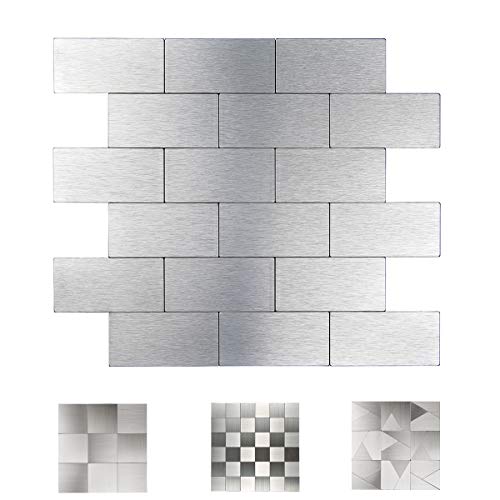 Art3d 10-Piece Peel and Stick Metal Backsplash Tiles for Kitchen, Aluminum Silk Subway Tile