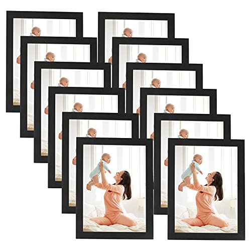 CRUGLA 5x7 Magnetic Picture Frames for Refrigerator, Modified Magnetic Sheet with Self Adhesive Backing Black Collage Photo Craft Frame Set for Glass Window Door Cubicle Tile, 12 Packs