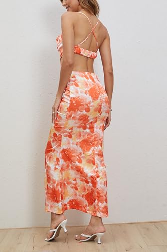 Image of Milumia Women's Floral Cut Out Backless Dress Ruched Sleeveless Long Cocktail Party Dresses